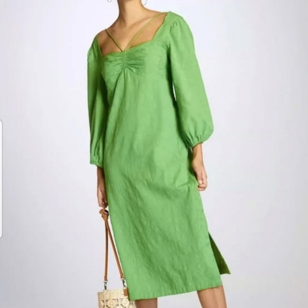 Anthropologie Green Puffed Sleeve Midi Dress NWT
